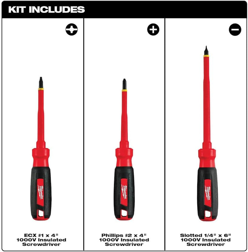 Milwaukee 3 PC 1000V Insulated Screwdriver Set 48-22-2202