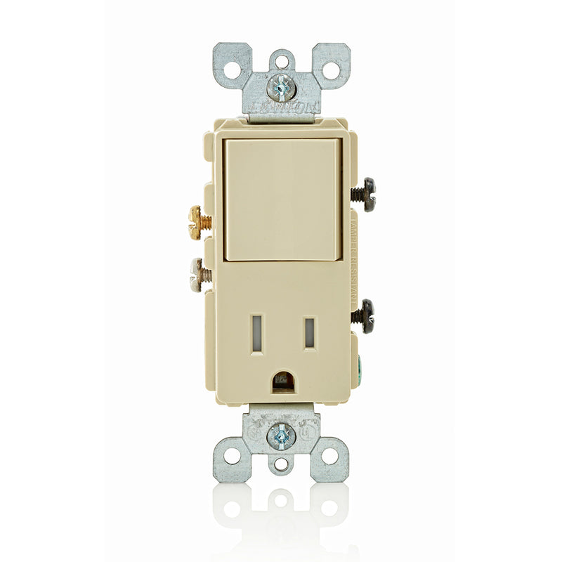 15A Decora Single-Pole Switch, Outlet/Receptacle, Combination Device, Grounding, Ivory