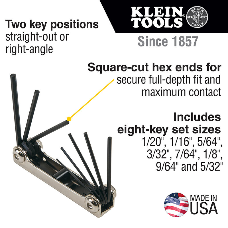 Klein Tools  Folding Hex Key Set, 8-Key, SAE Sizes