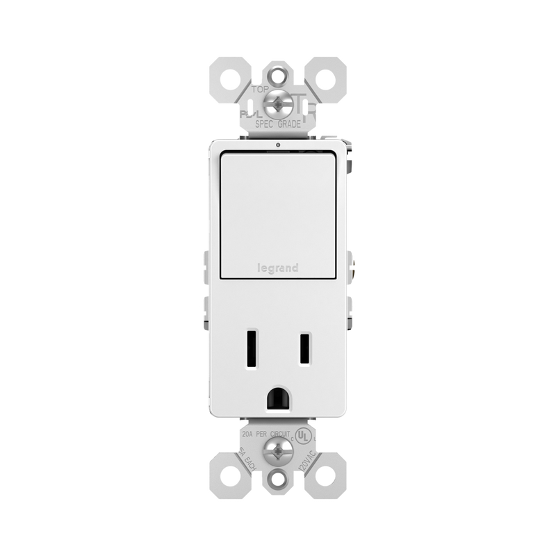 Decora Radiant® Single Pole/3-Way Switch with 15A Tamper-Resistant Outlet, White