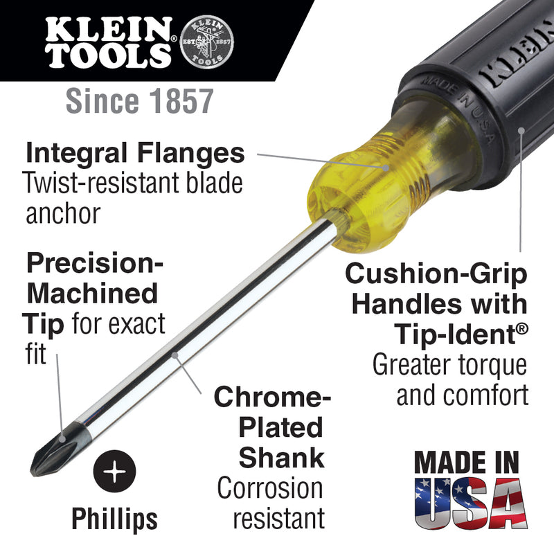 Klein Tools  #2 Phillips Screwdriver 4-Inch Round Shank