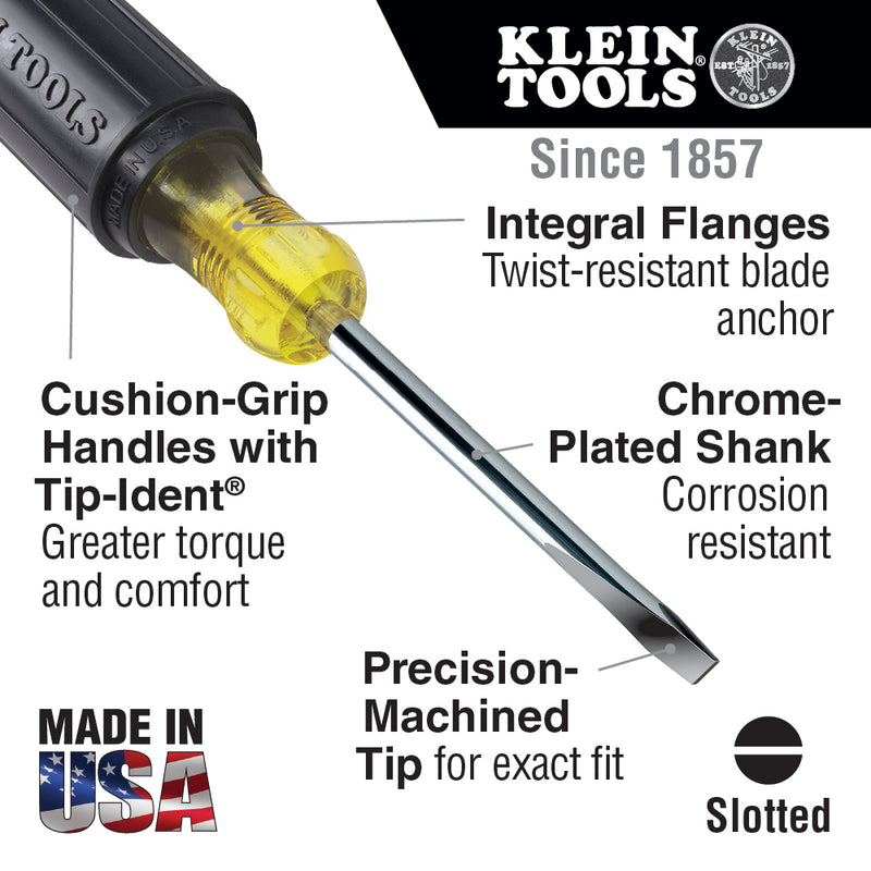 Klein Tools  1/4-Inch Keystone Screwdriver, 4-Inch Round Shank