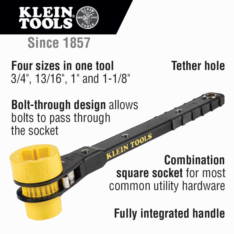 Klein Tools 4-in-1 Lineman's Ratcheting Wrench