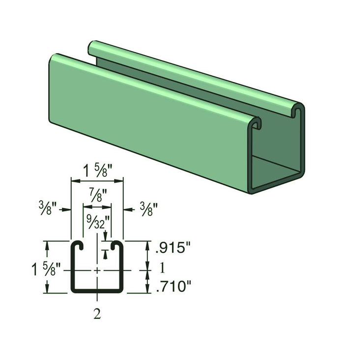 Unistrut 1-5/8" x 1-5/8", 10 ft Solid Channel, 12 Gauge