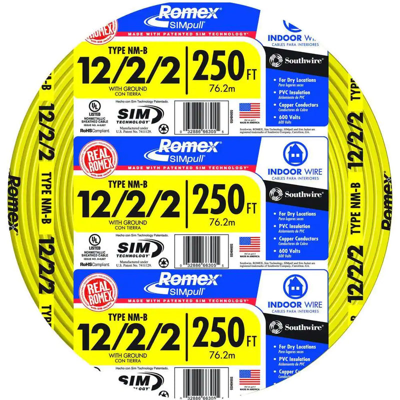 Southwire 250 ft. 12/2/2 Solid Romex SIMpull CU NM-B W/G Wire