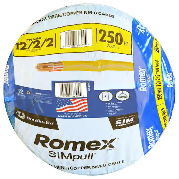 Southwire 250 ft. 12/2/2 Solid Romex SIMpull CU NM-B W/G Wire