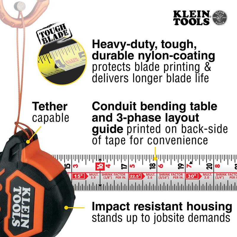 Klein Tools Magnetic Tape Measure, 25-Foot Double-Hook 9225